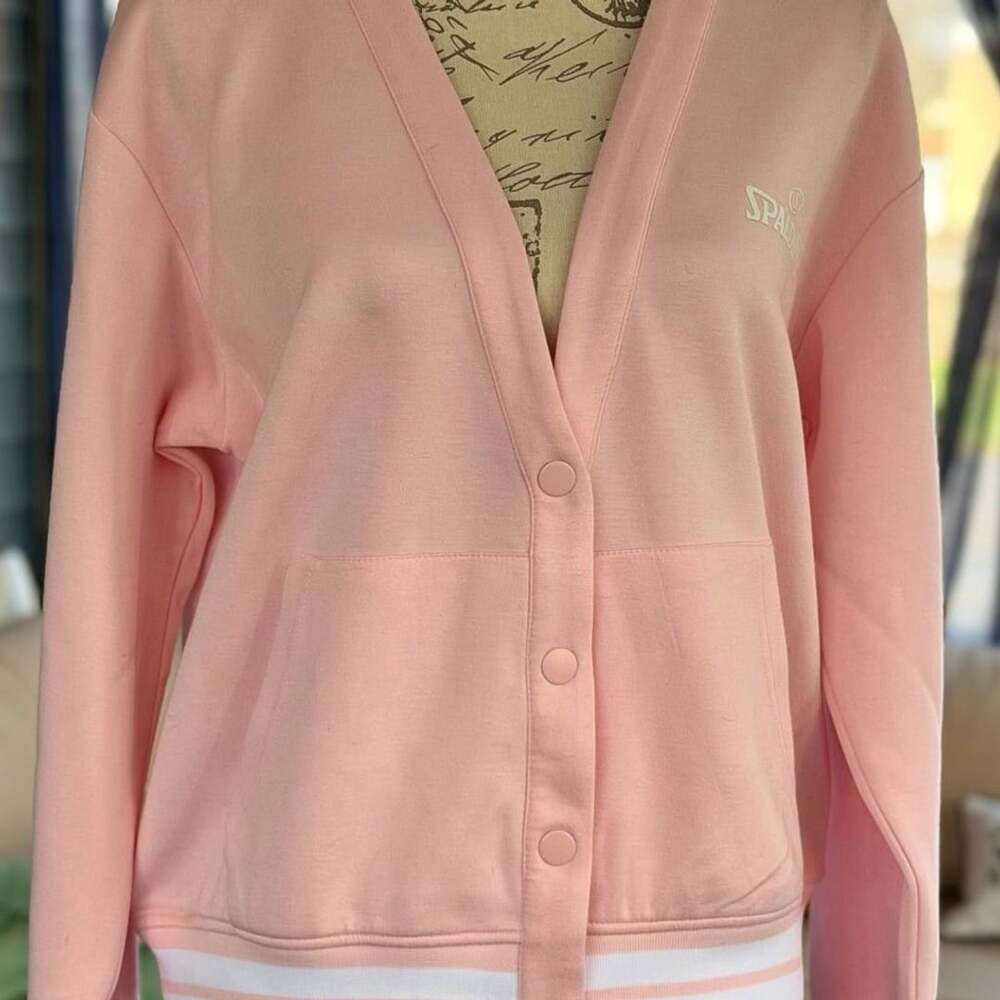 Spalding Women's Pink Varsity Snap-Button Cardigan Sweater